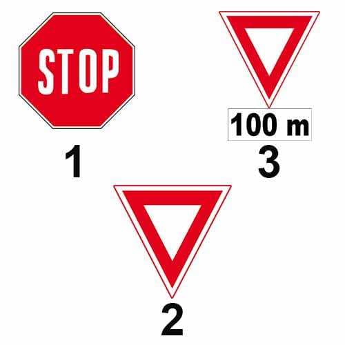 Ilustrație întrebare ARR: Care dintre indicatoarele alăturate le puteți întâlni la intrarea într-o intersecție?
