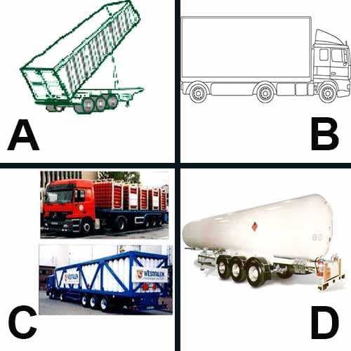 Ilustrație întrebare ARR: În care dintre imaginile de mai jos este reprezentat un vehicul cisternă?